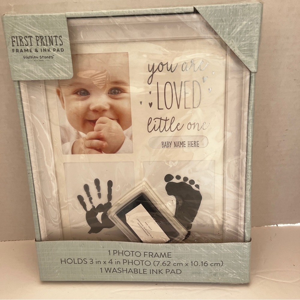Hand & Foot Prints White Picture Frame w/ Ink Pad Stepping Stones Keepsake